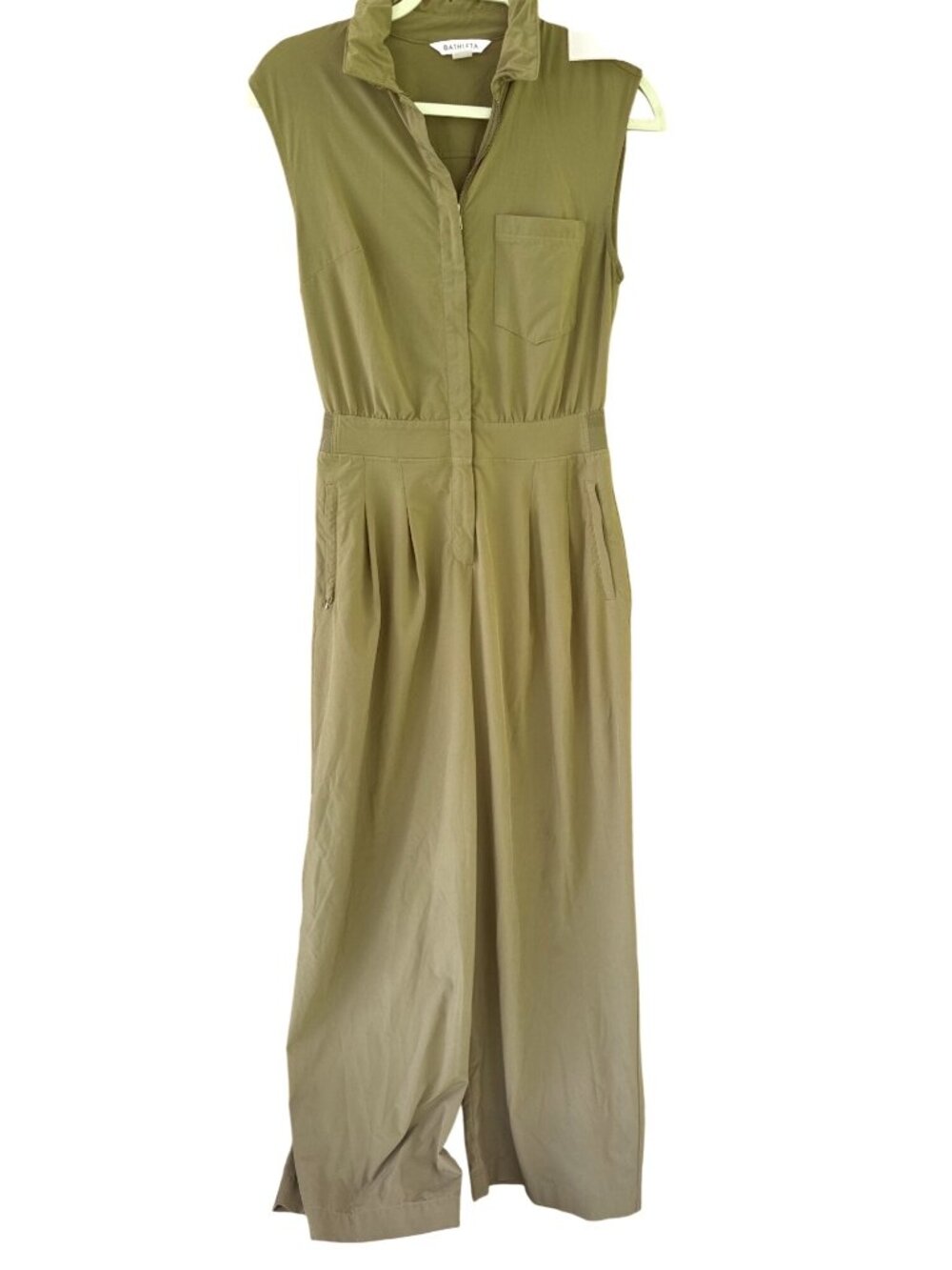 Athleta Brooklyn Wide Leg Jumpsuit Olive Green Sleeveless Mock Neck Utility Sz 2 - Picture 8 of 13